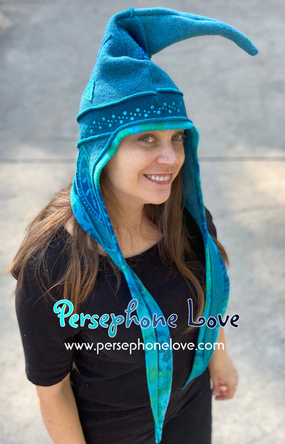 Katwise inspired teal felted 100% cashmere sequins pixie jester hat-1434