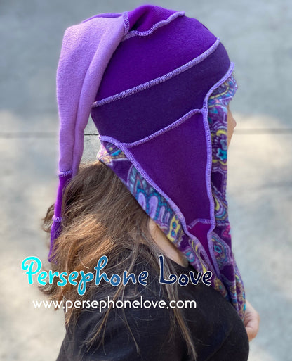 Katwise inspired purple paisley felted 100% cashmere/fleece pixie elf hat-SMALL-1456