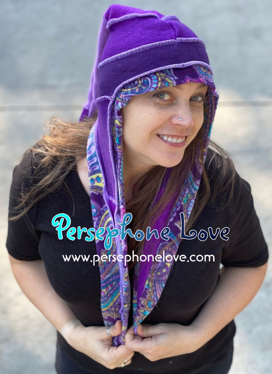 Katwise inspired purple paisley felted 100% cashmere/fleece pixie elf hat-SMALL-1456