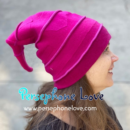 Katwise inspired pink magenta 100% felted cashmere recycled sweater elf hat-1451