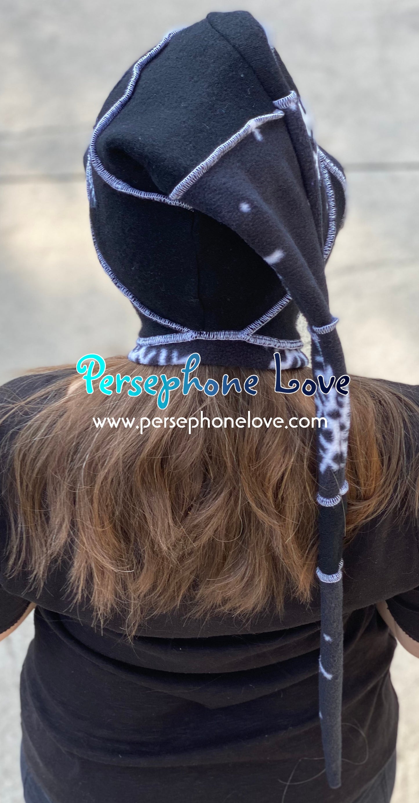 Katwise inspired black white snowflake felted 100% cashmere/fleece pixie jester hat-1436