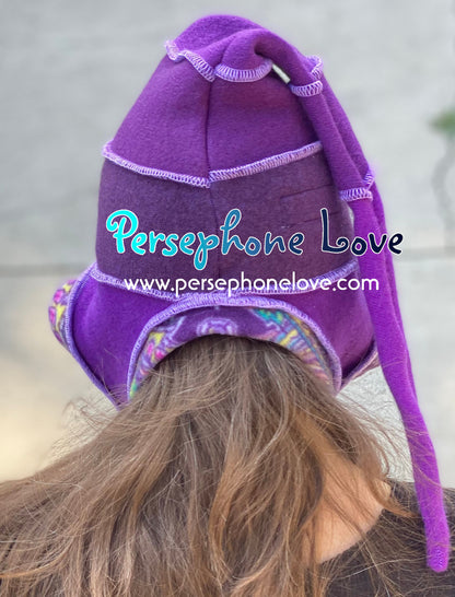 Katwise inspired purple paisley felted 100% cashmere/fleece recycled sweater elf hat-SMALL-1457