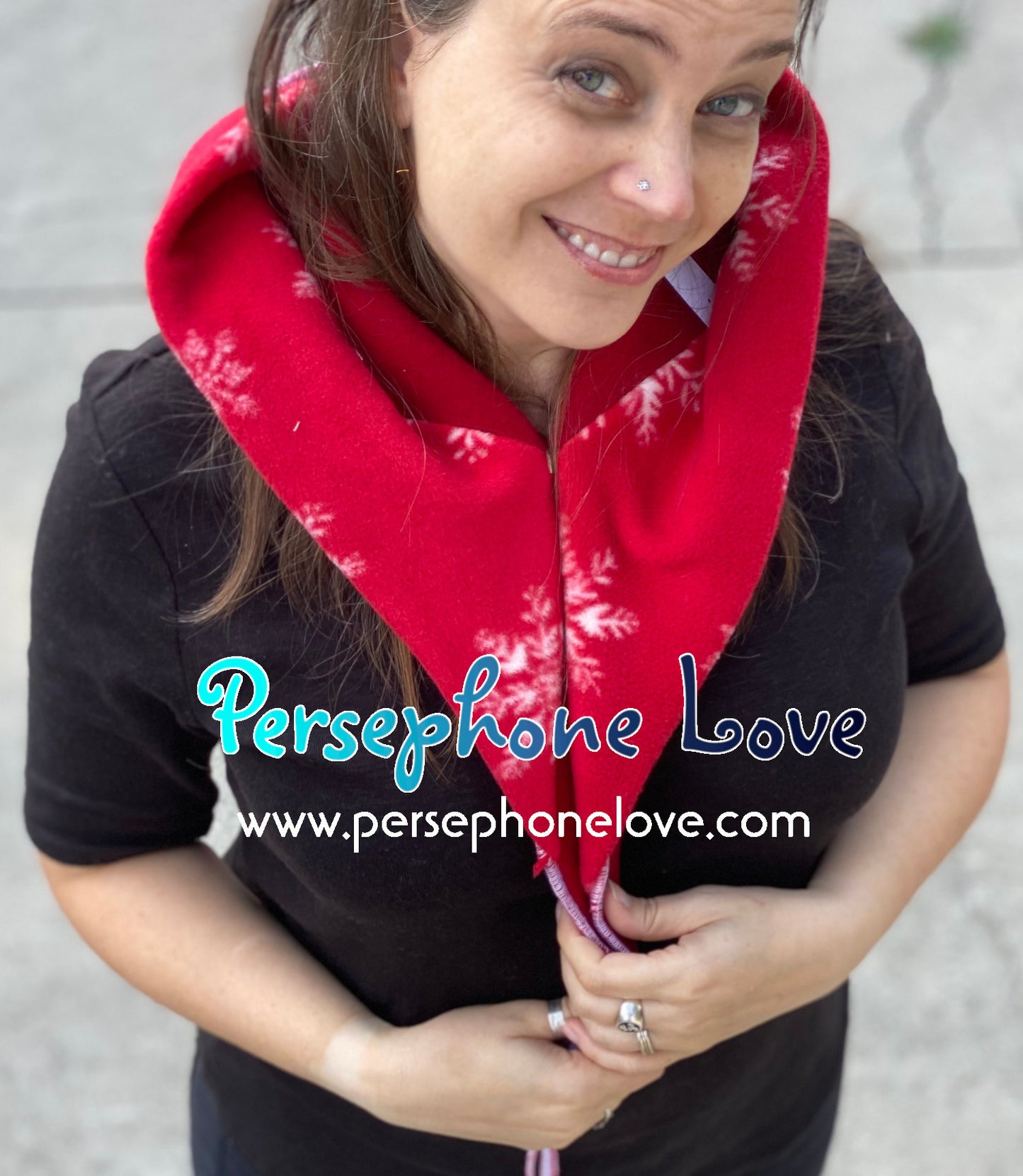 Katwise inspired red white snowflake felted 100% cashmere recycled sweater elf hat/hood-1445