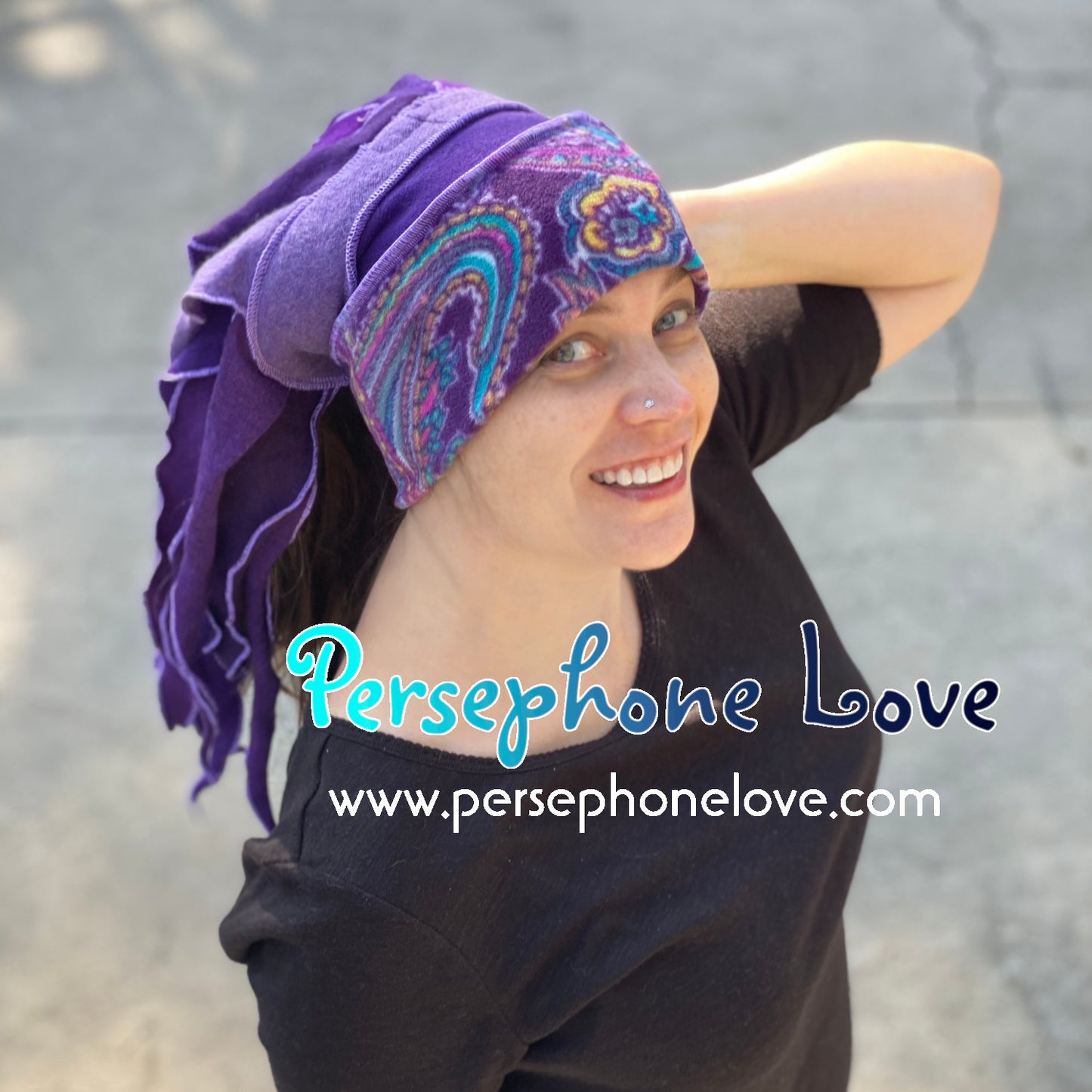Katwise inspired purple paisley felted 100% cashmere/fleece recycled sweater dreadlock hat-1458
