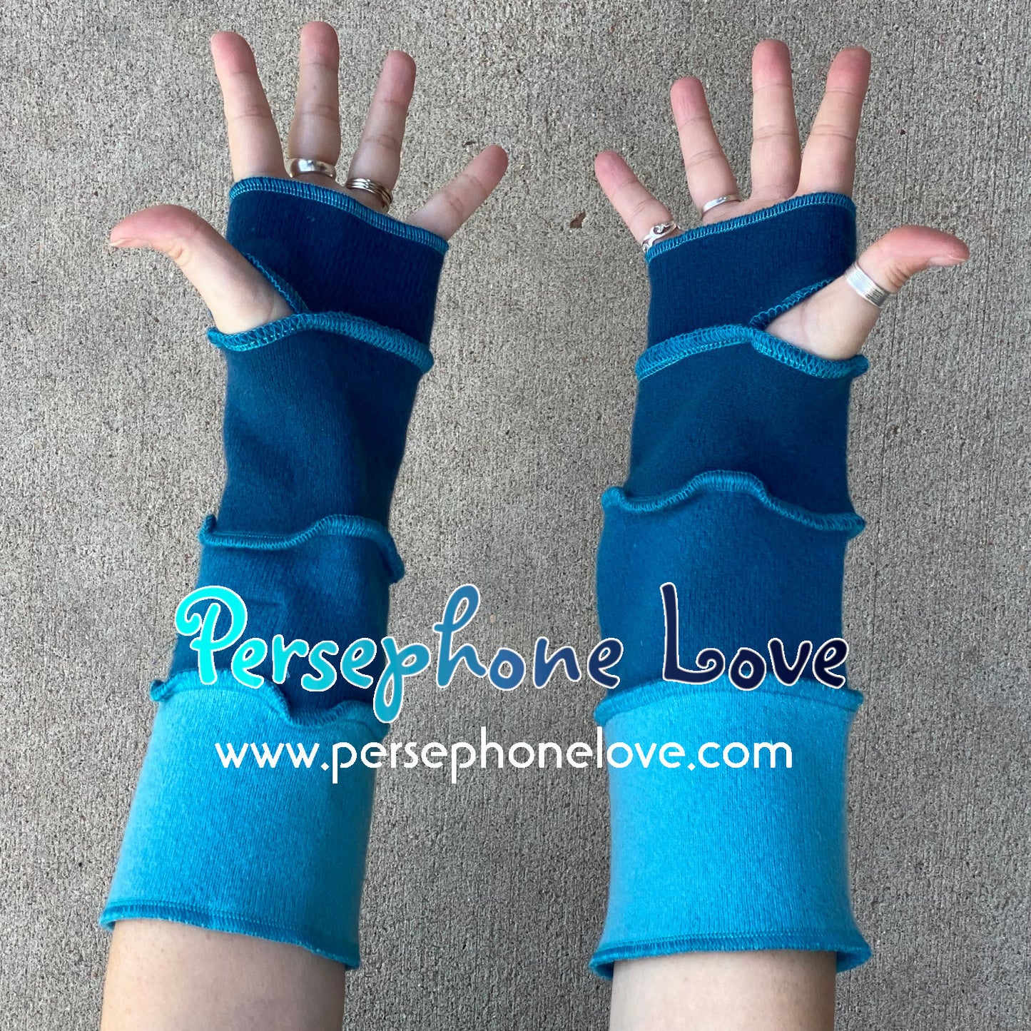 Katwise inspired needle-felted teal/turquoise 100% cashmere upcycled sweater arm warmers -1455