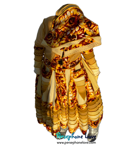 "Sunshine Cameo" Yellow sunflower needle-felted wool/cashmere Katwise-inspired patchwork elf sweatercoat-2517