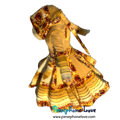 "Sunshine Cameo" Yellow sunflower needle-felted wool/cashmere Katwise-inspired patchwork elf sweatercoat-2517