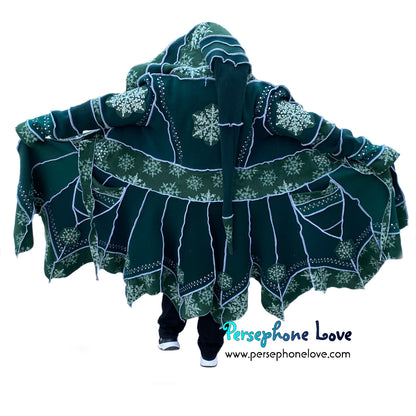 "Afterglow" GODDESS SIZE Green pixie felted cashmere/fleece Katwise-inspired sequin sweatercoat-2560