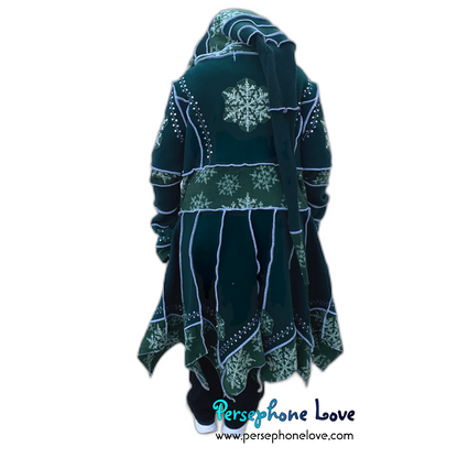 "Afterglow" GODDESS SIZE Green pixie felted cashmere/fleece Katwise-inspired sequin sweatercoat-2560