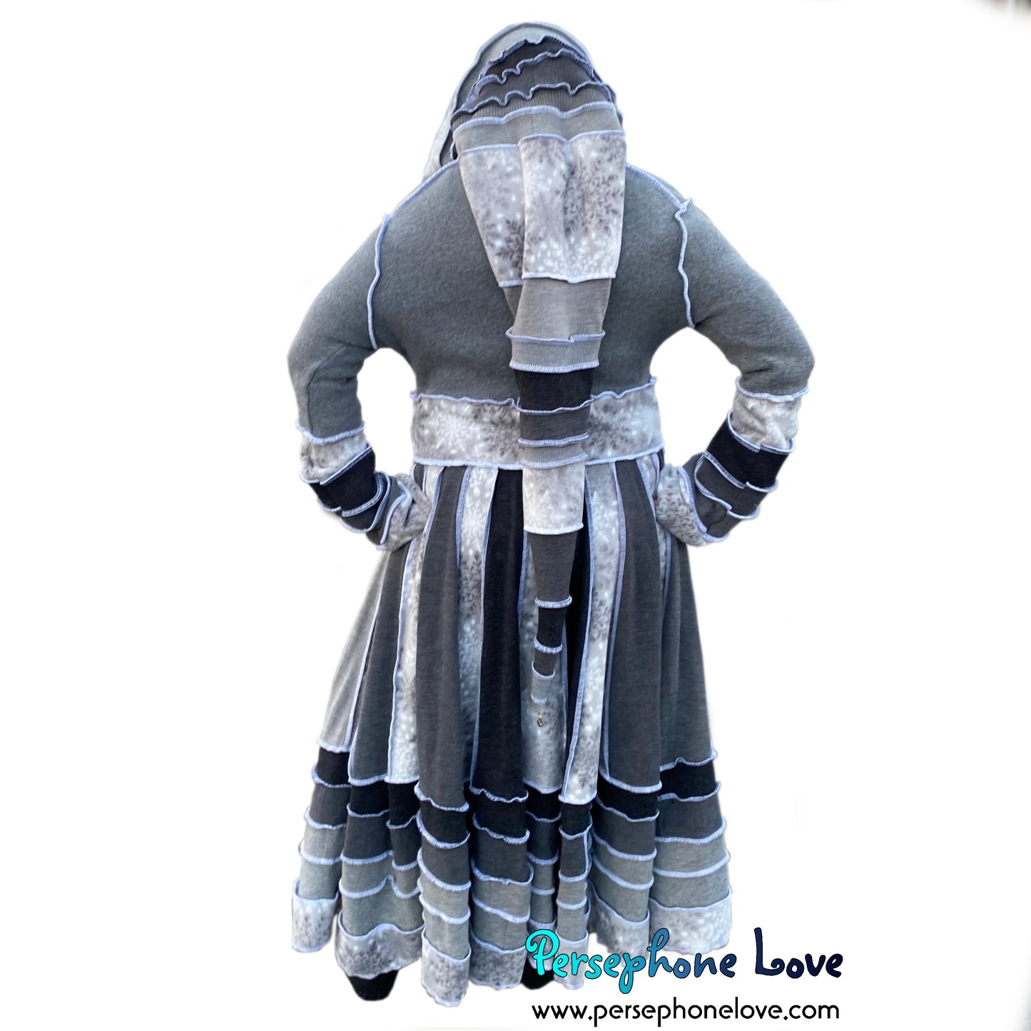 "Winter Wonderland" Grey snowflake needle-felted wool/cashmere Katwise-inspired patchwork sweatercoat-2509