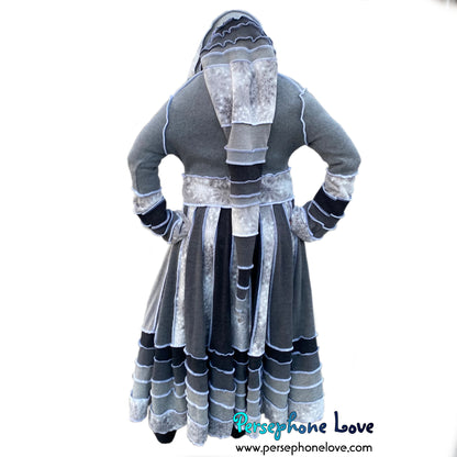 "Winter Wonderland" Grey snowflake needle-felted wool/cashmere Katwise-inspired patchwork sweatercoat-2509