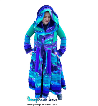 "Northern Lights" Blue green teal felted wool/cashmere Katwise-inspired sweatercoat-2511