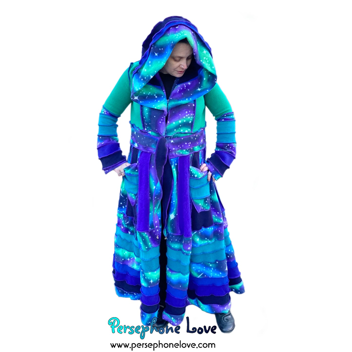 "Northern Lights" Blue green teal felted wool/cashmere Katwise-inspired sweatercoat-2511