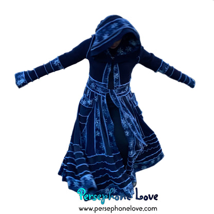 "Blue Fires" Snowflake needle-felted wool/cashmere Katwise-inspired sweatercoat-2508