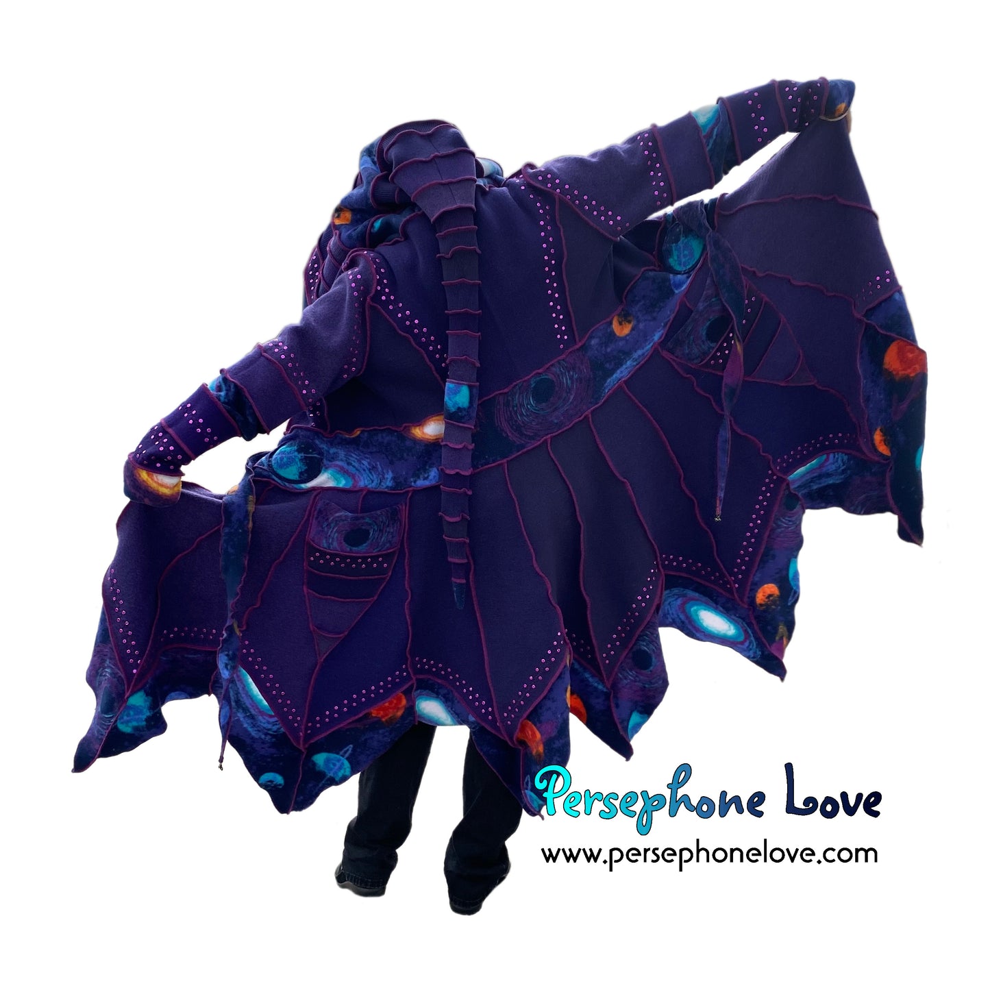 "Anyone Out There" Purple galaxy pixie felted cashmere/wool/fleece Katwise-inspired sequin sweatercoat-2566