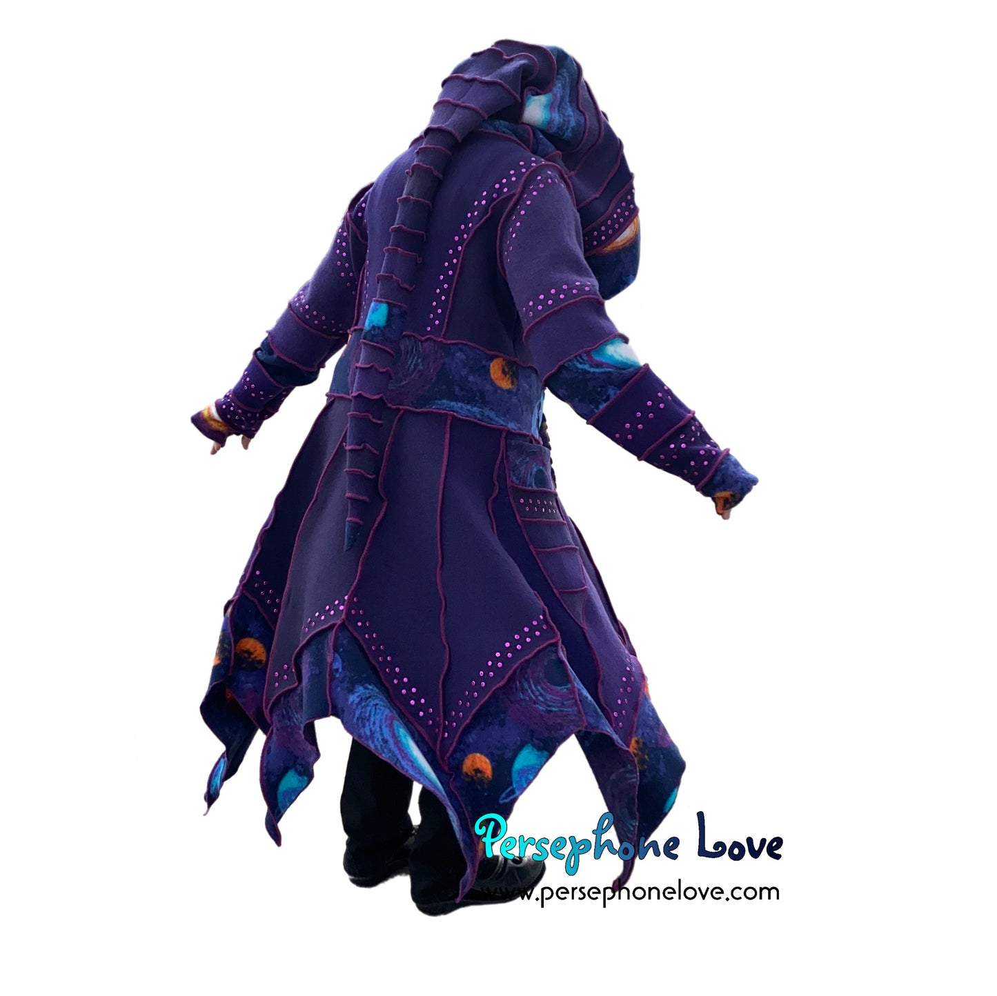 "Anyone Out There" Purple galaxy pixie felted cashmere/wool/fleece Katwise-inspired sequin sweatercoat-2566