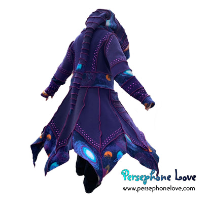 "Anyone Out There" Purple galaxy pixie felted cashmere/wool/fleece Katwise-inspired sequin sweatercoat-2566