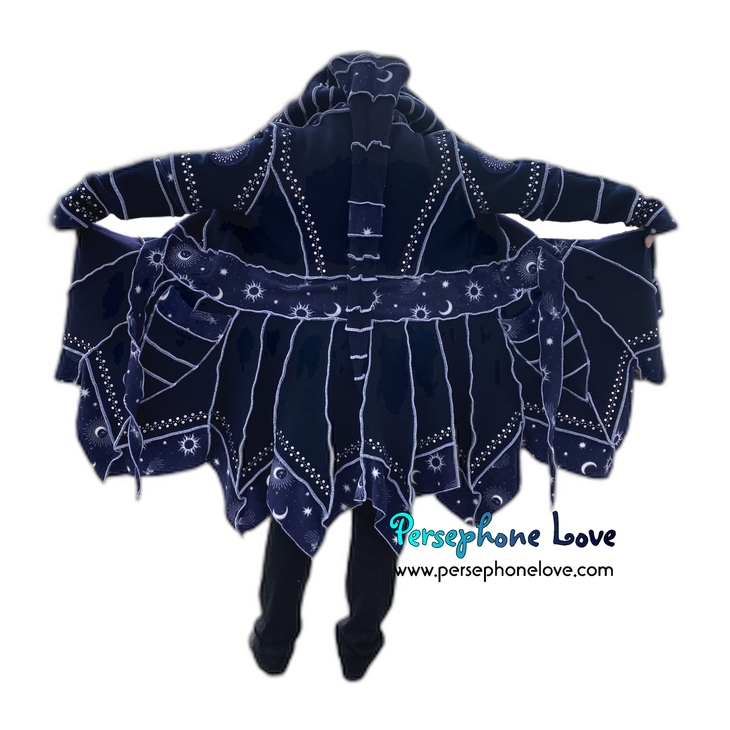 "Hypnotize" Blue celestial pixie felted cashmere/wool/fleece Katwise-inspired sequin sweatercoat-2564