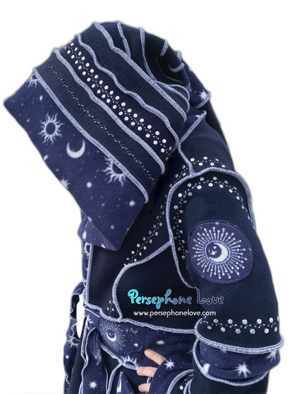"Hypnotize" Blue celestial pixie felted cashmere/wool/fleece Katwise-inspired sequin sweatercoat-2564