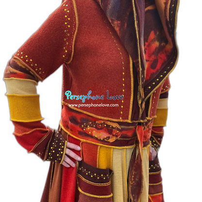"Sunset" Orange needle-felted wool/cashmere Katwise-inspired patchwork elf sweatercoat-2515