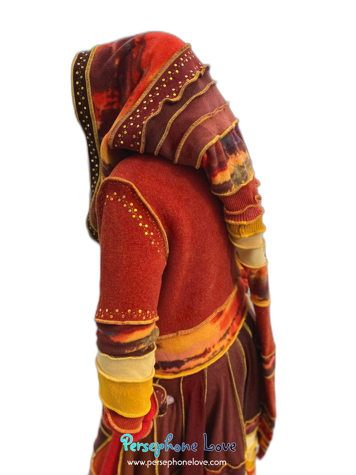 "Sunset" Orange needle-felted wool/cashmere Katwise-inspired patchwork elf sweatercoat-2515