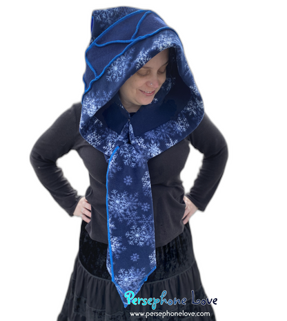 Katwise inspired blue felted 100% cashmere recycled sweater elf hat/hood-1511