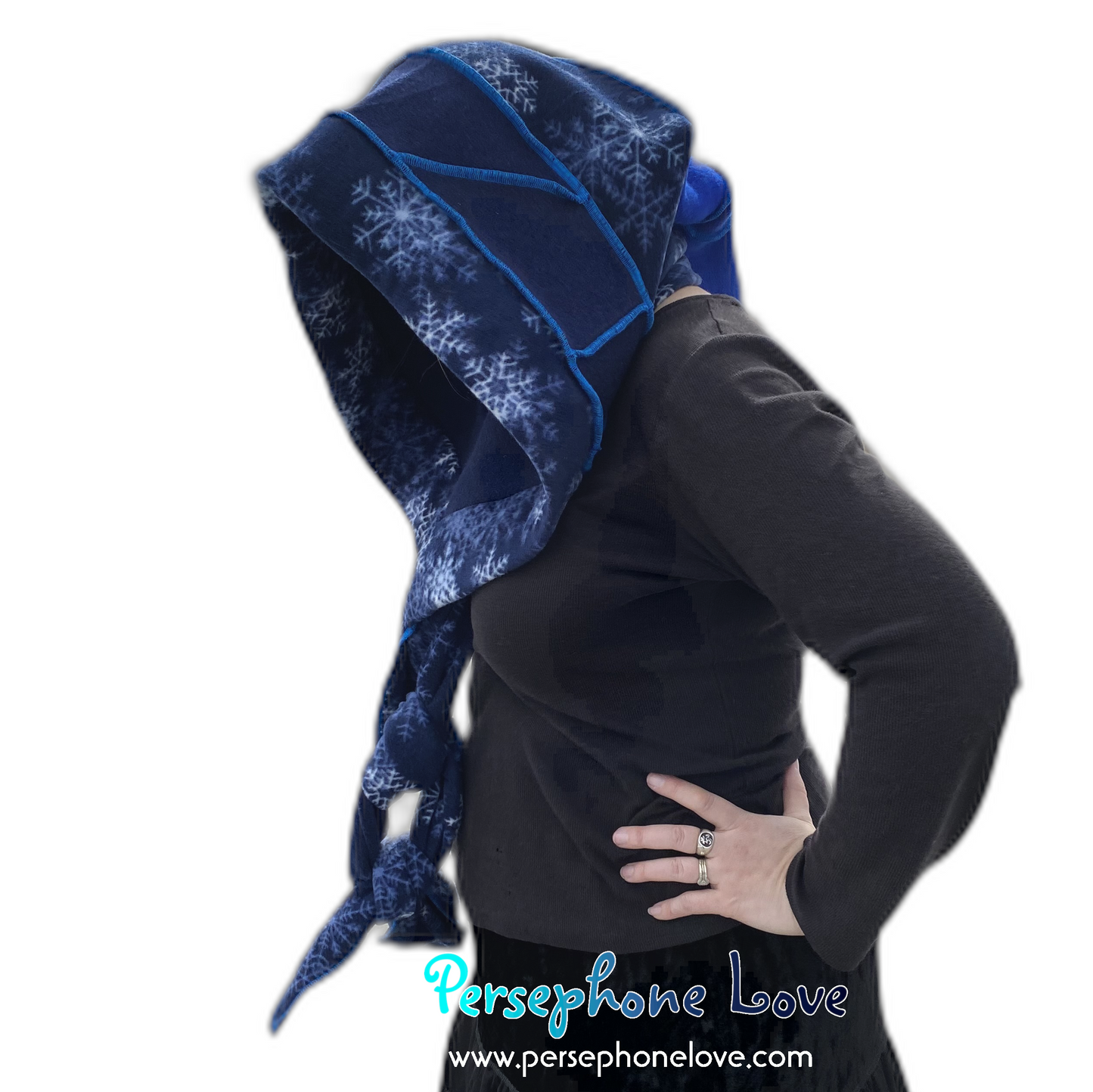 Katwise inspired blue felted 100% cashmere recycled sweater elf hat/hood-1511