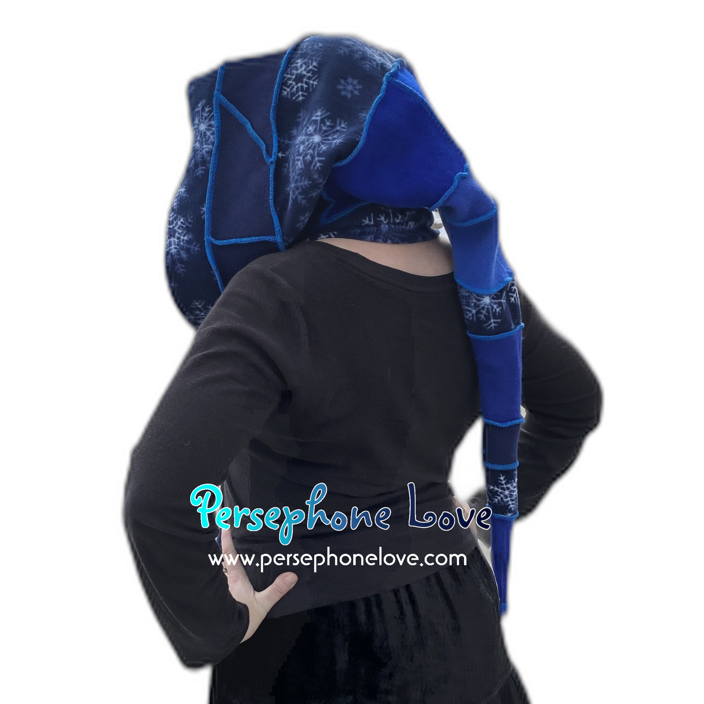 Katwise inspired blue felted 100% cashmere recycled sweater elf hat/hood-1511