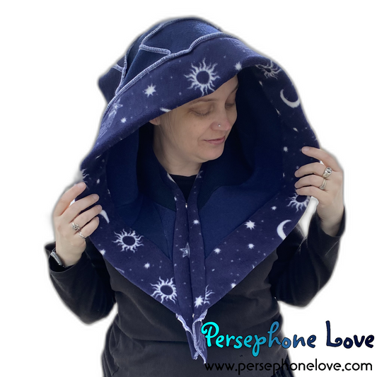 Katwise inspired blue felted cashmere/ merino wool recycled sweater elf hat/hood-1552