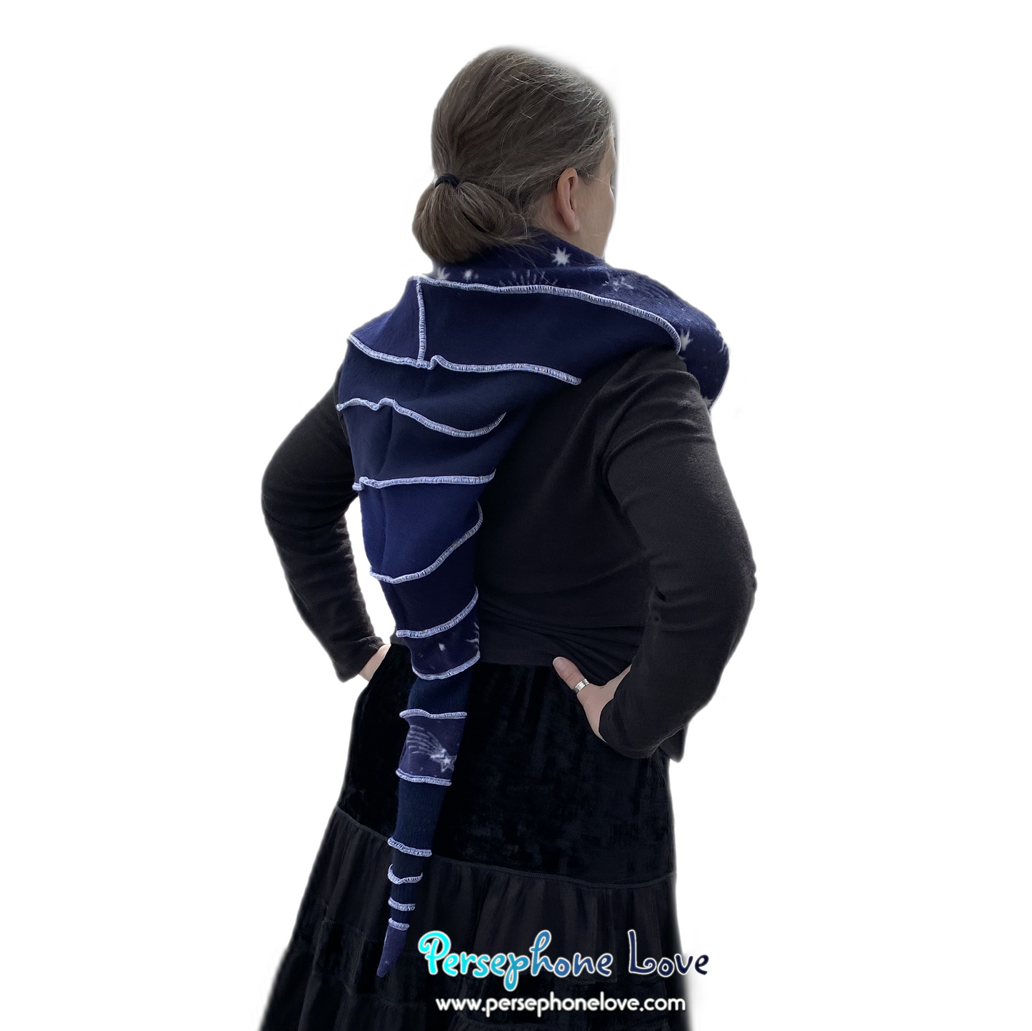 Katwise inspired blue felted cashmere/ merino wool recycled sweater elf hat/hood-1554