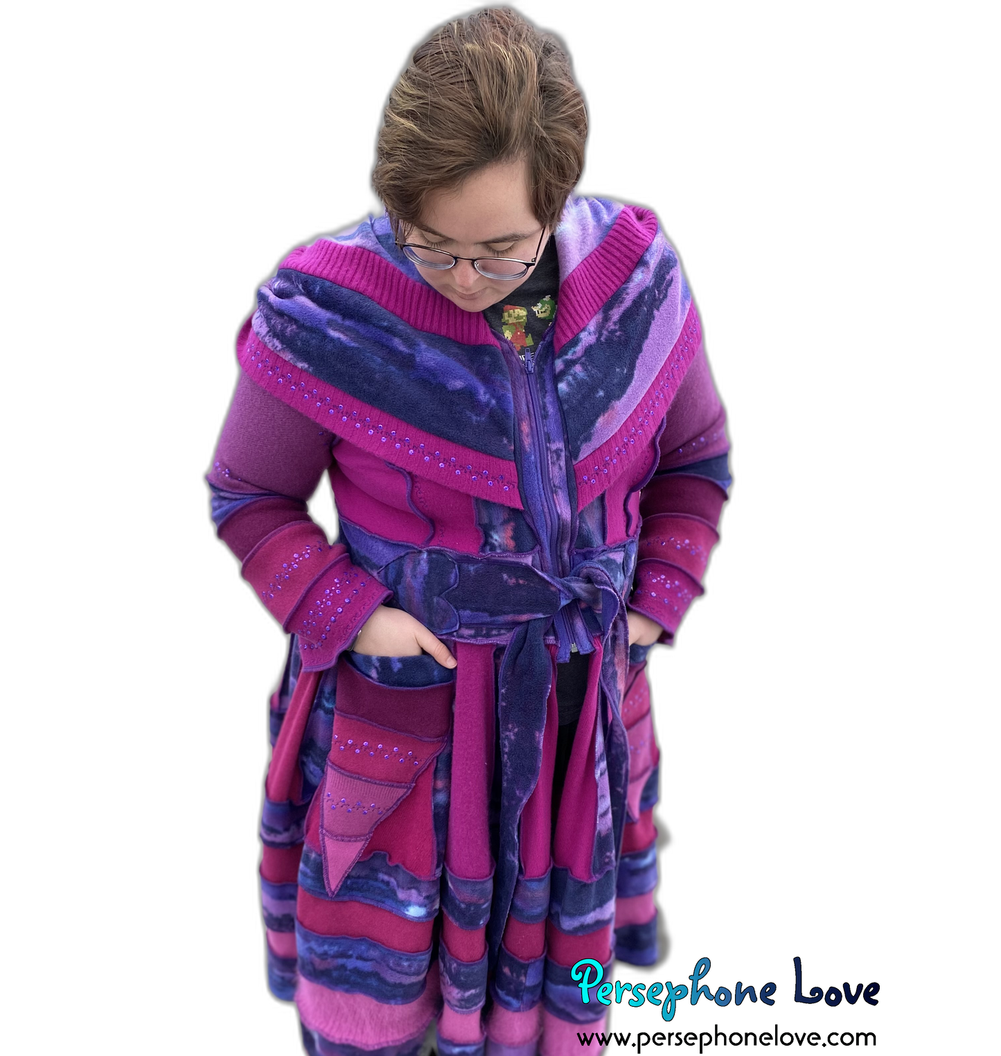 "Magenta Magic" GODDESS SIZE embroidered/felted cashmere Katwise-inspired patchwork sweatercoat-2526