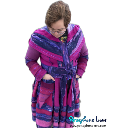 "Magenta Magic" GODDESS SIZE embroidered/felted cashmere Katwise-inspired patchwork sweatercoat-2526