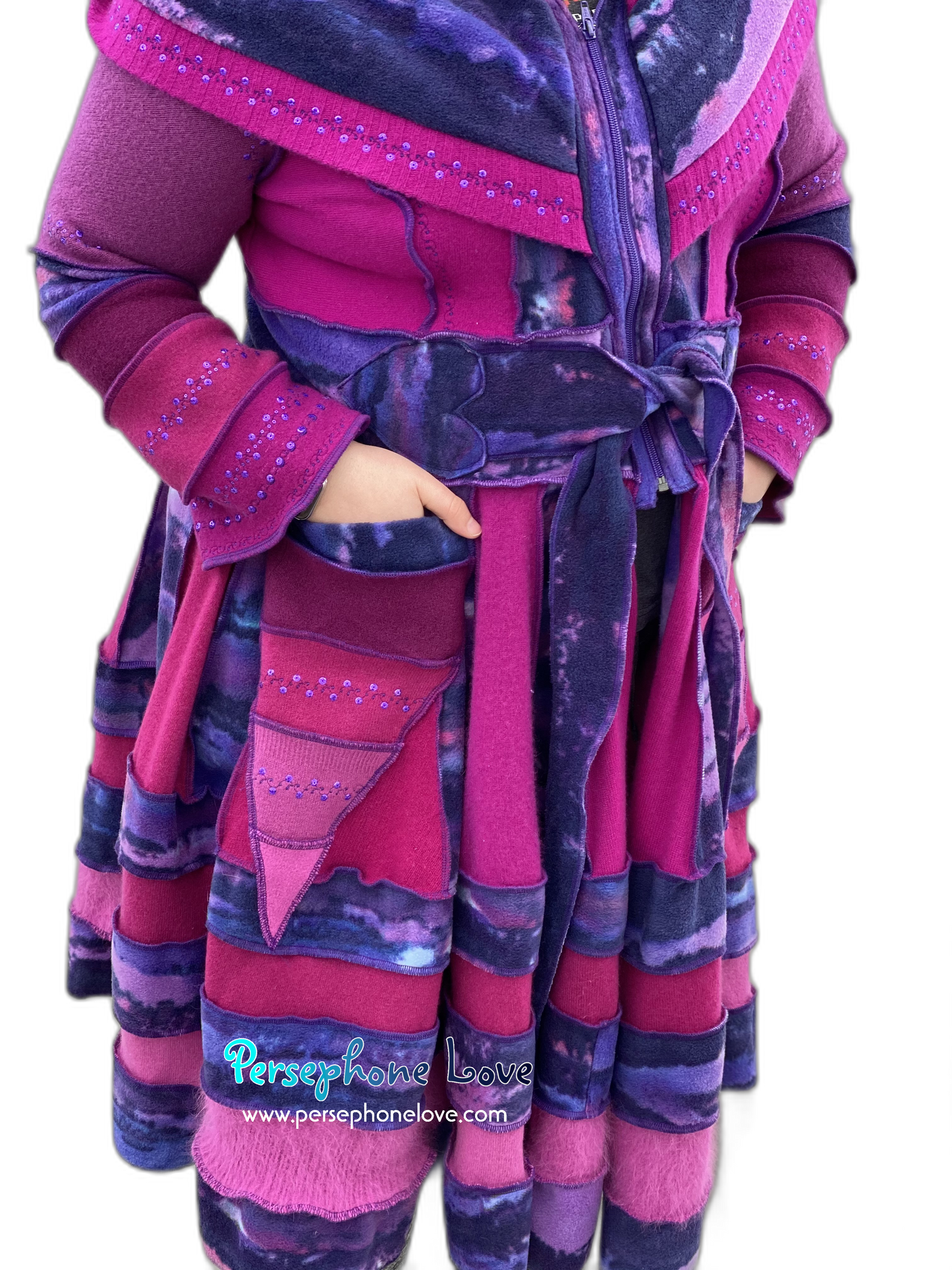 "Magenta Magic" GODDESS SIZE embroidered/felted cashmere Katwise-inspired patchwork sweatercoat-2526