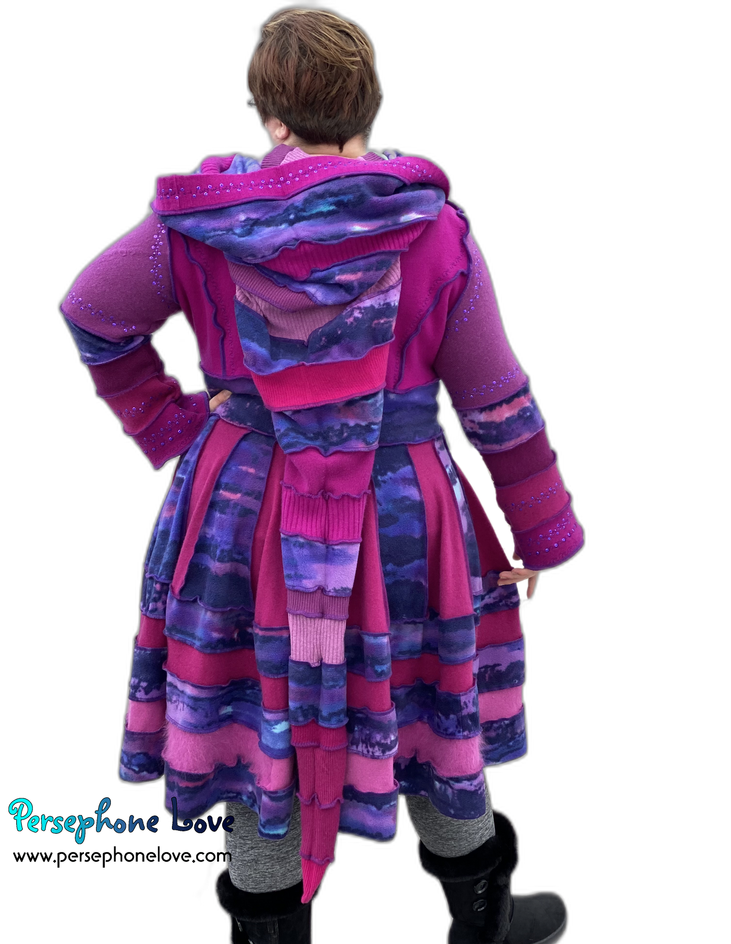 "Magenta Magic" GODDESS SIZE embroidered/felted cashmere Katwise-inspired patchwork sweatercoat-2526