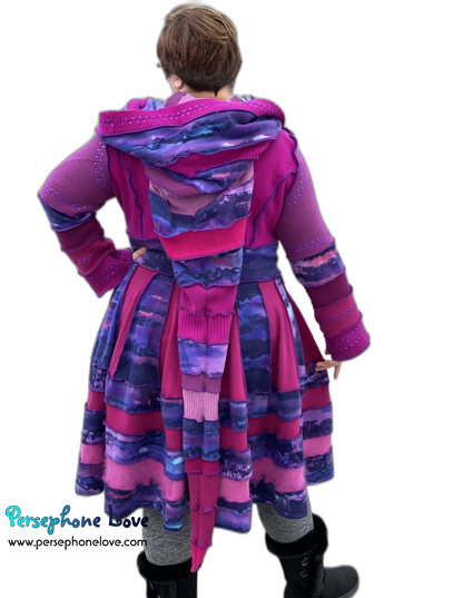 "Magenta Magic" GODDESS SIZE embroidered/felted cashmere Katwise-inspired patchwork sweatercoat-2526