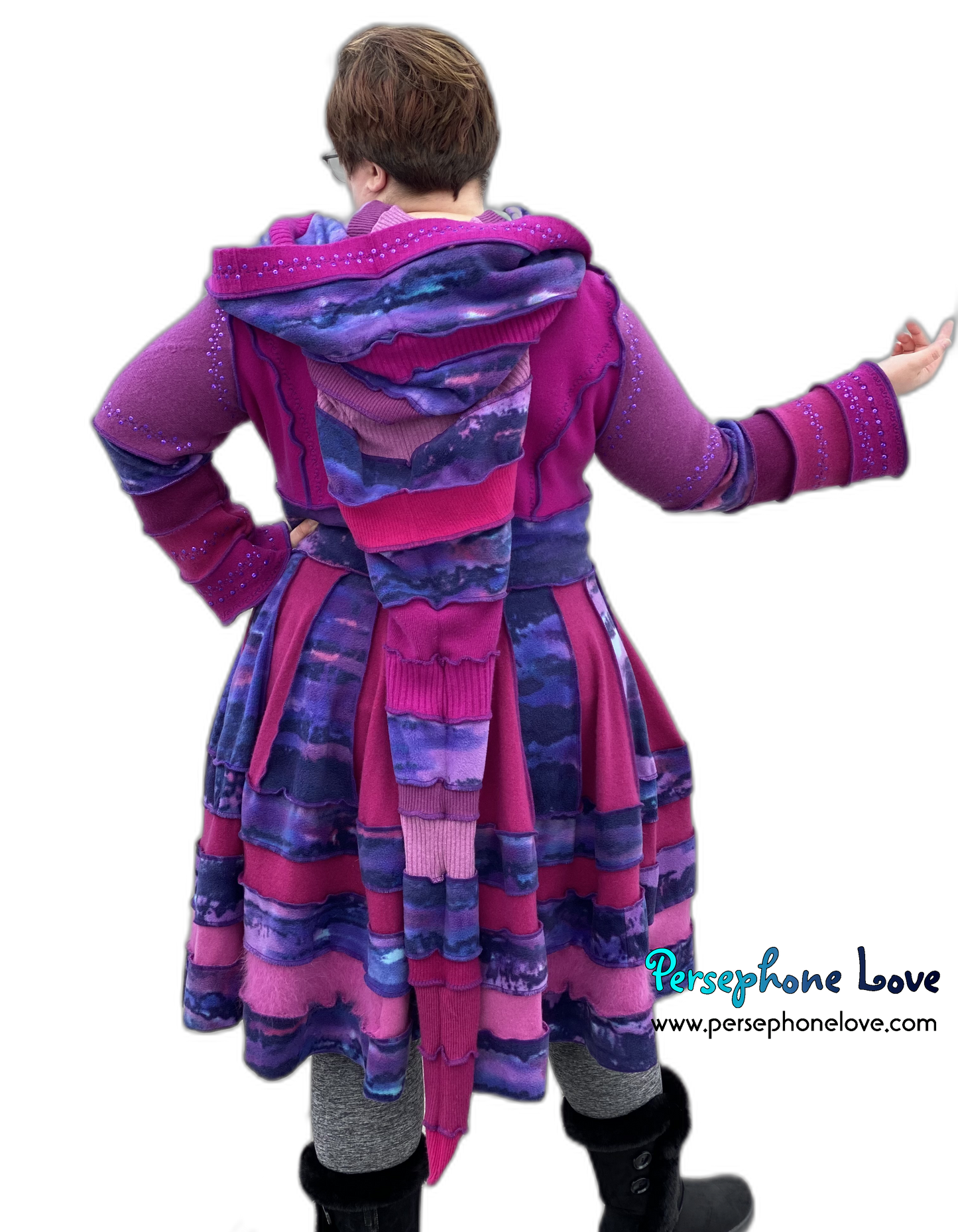 "Magenta Magic" GODDESS SIZE embroidered/felted cashmere Katwise-inspired patchwork sweatercoat-2526