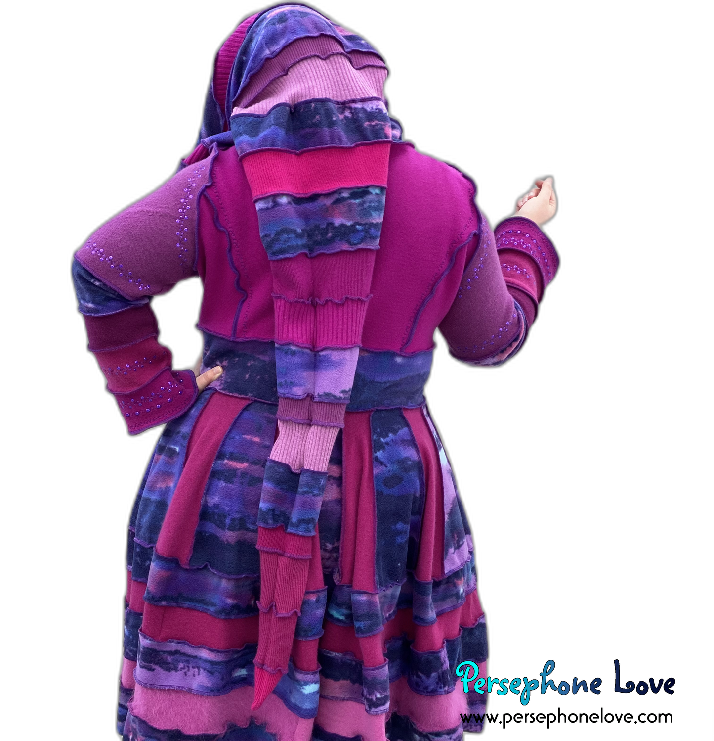 "Magenta Magic" GODDESS SIZE embroidered/felted cashmere Katwise-inspired patchwork sweatercoat-2526