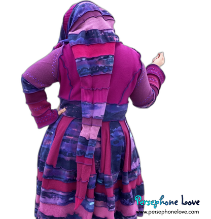 "Magenta Magic" GODDESS SIZE embroidered/felted cashmere Katwise-inspired patchwork sweatercoat-2526
