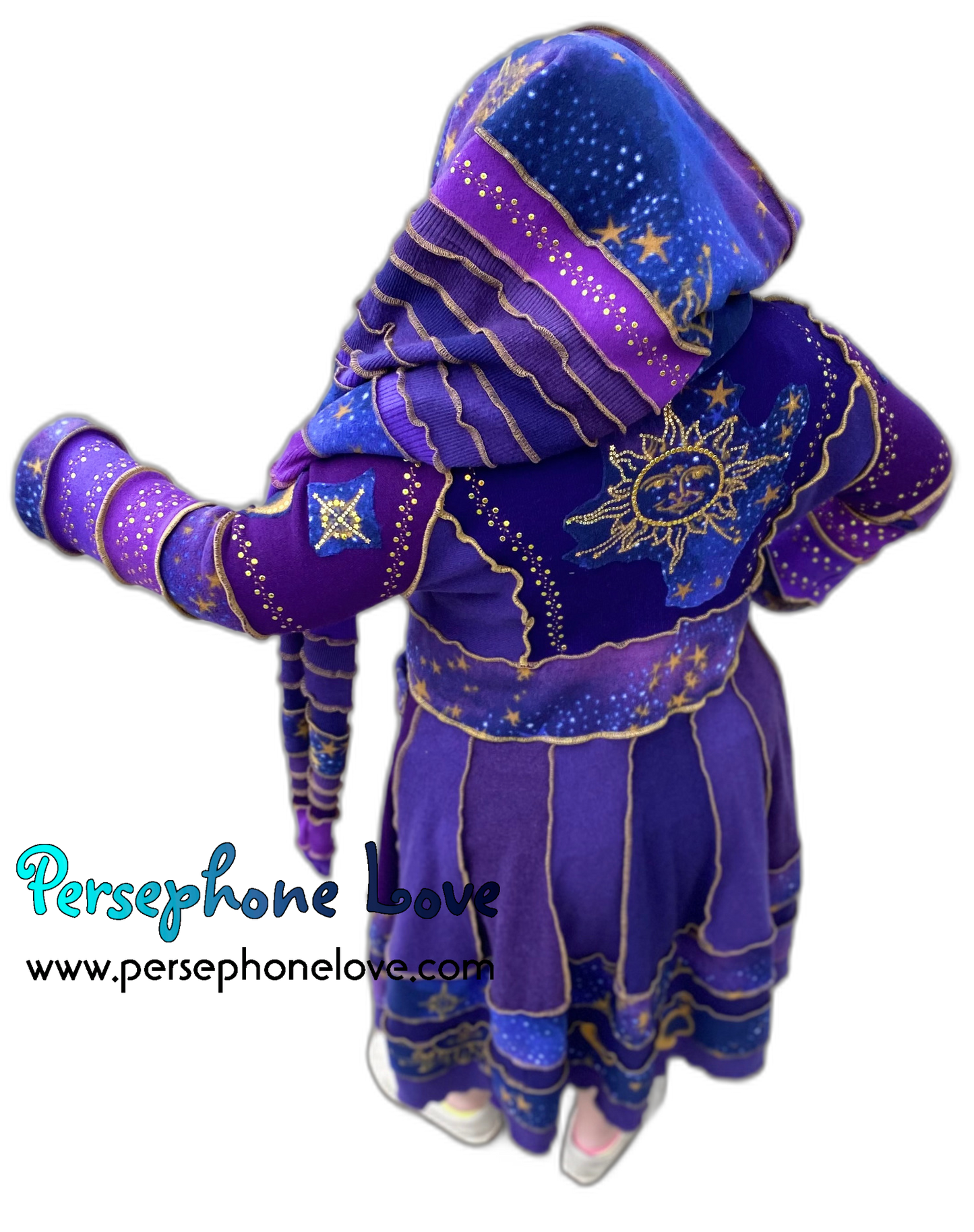 "Everything At Your Feet" GODDESS SIZE Purple Celestial embroidered/felted/sequins cashmere patchwork Katwise-inspired sweatercoat-2537
