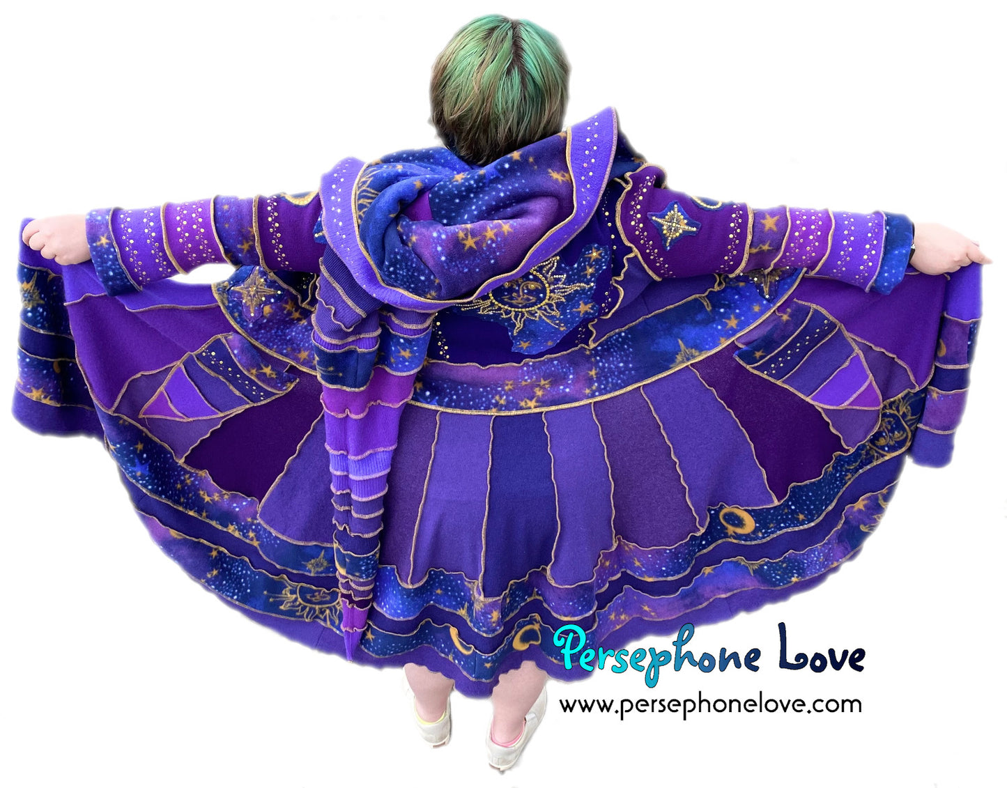 "Everything At Your Feet" GODDESS SIZE Purple Celestial embroidered/felted/sequins cashmere patchwork Katwise-inspired sweatercoat-2537