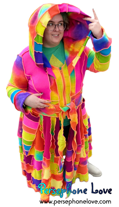 "Sun Models" GODDESS SIZE Neon Rainbow embroidered/felted cashmere patchwork Katwise-inspired sweatercoat-2535