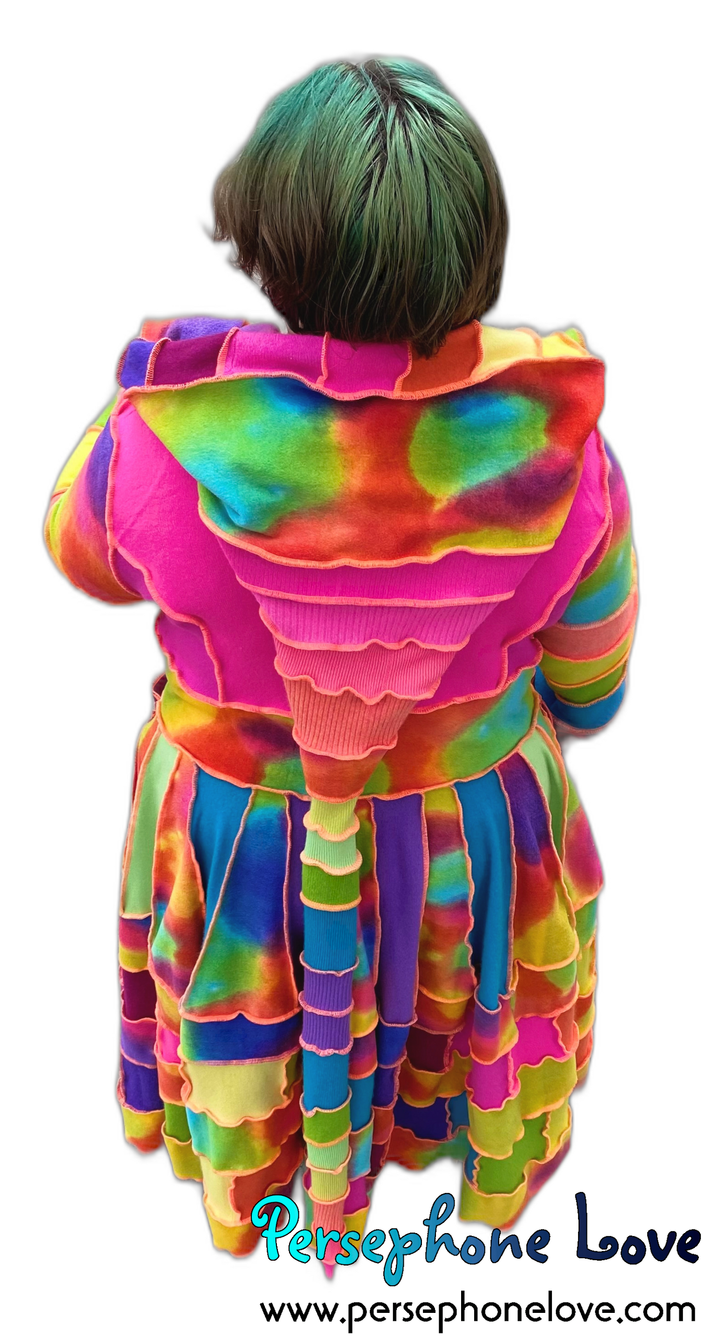 "Sun Models" GODDESS SIZE Neon Rainbow embroidered/felted cashmere patchwork Katwise-inspired sweatercoat-2535