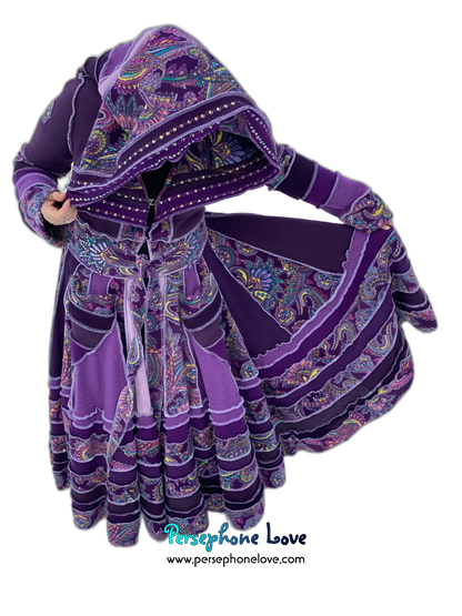 "Up All Night" Purple Paisley needle-felted wool/cashmere Katwise-inspired patchwork elf sweatercoat-2513