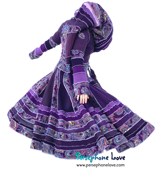 "Up All Night" Purple Paisley needle-felted wool/cashmere Katwise-inspired patchwork elf sweatercoat-2513