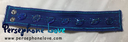 Blue turquoise embroidered upcycled denim bracelet-1135