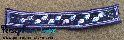 Purple embroidered/beaded purple sequin upcycled denim  bracelet-1170