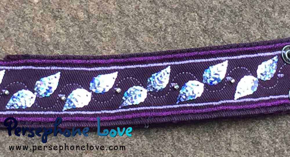 Purple embroidered/beaded purple sequin upcycled denim bracelet-1175