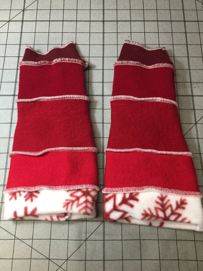 Katwise inspired needle-felted red Christmas theme wool upcycled sweater arm warmers-1331