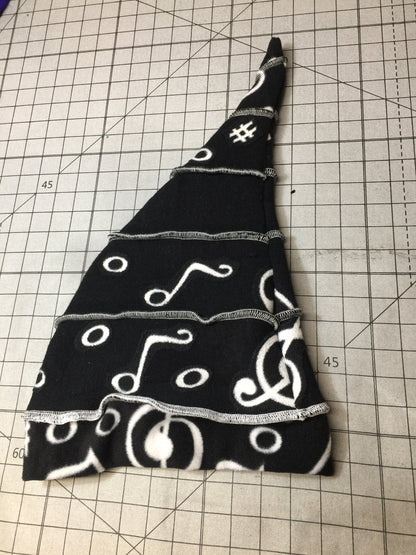 Katwise-inspired black white music opera felted cashmere/wool recycled patchwork sweater elf hat-1345